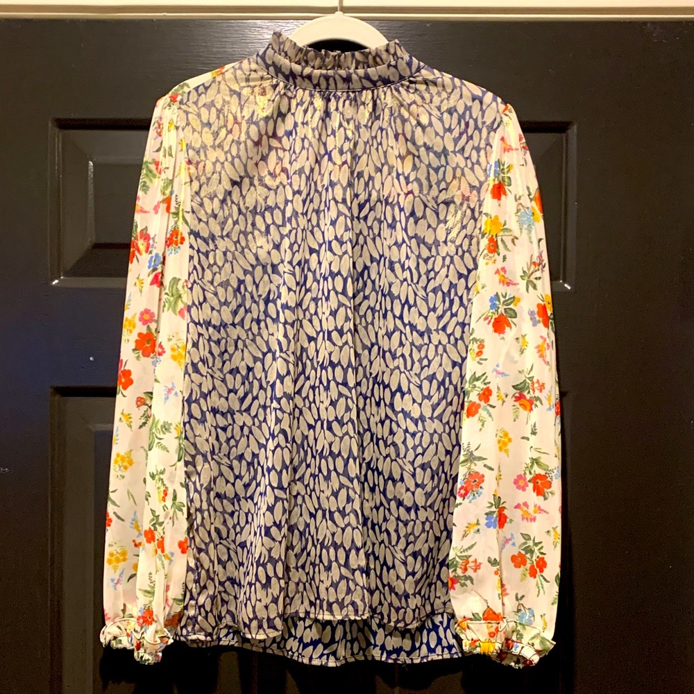 Sheer, multi pattern long sleeve top